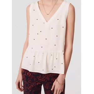 Ann Taylor LOFT Floral Dot Peplum V Neck Shell Top